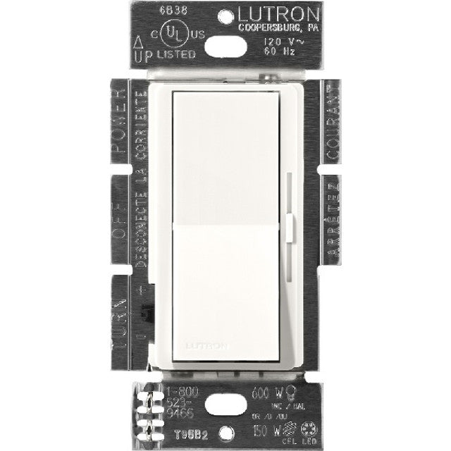 Lutron Diva MLV Dimmer Switch w/ Night Light, 800W (1000VA), Single Pole, No Neutral Required, 120V, DVSCLV-10P-BW, Brilliant White
