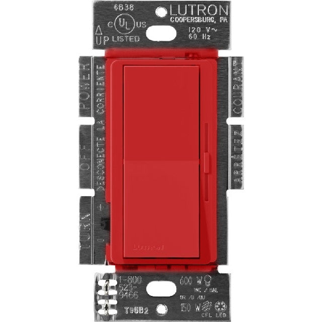 Lutron Diva MLV Dimmer Switch w/ Night Light, 450W (600VA), Single Pole, No Neutral Required, 120V, DVSCLV-600P-SR, Signal Red