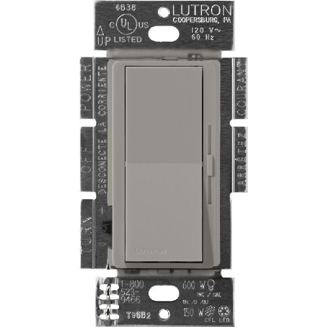 Lutron Diva Reverse-Phase Dimmer Switch w/ Night Light, 250W LED or 500W ELV, Single Pole/3-Way, Neutral Required, 120V, DVRP-253P-CS, Cobblestone