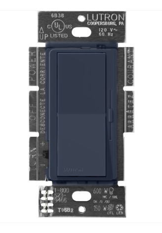 Lutron Diva Reverse-Phase Dimmer Switch w/ Night Light, 250W LED or 500W ELV, Single Pole/3-Way, Neutral Required, 120V, DVRP-253P-DE, Deep Sea