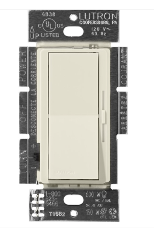 Lutron Diva Reverse-Phase Dimmer Switch w/ Night Light, 250W LED or 500W ELV, Single Pole/3-Way, Neutral Required, 120V, DVRP-253P-PM, Pumice