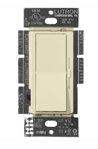 Lutron Diva Reverse-Phase Dimmer Switch w/ Night Light, 250W LED or 500W ELV, Single Pole/3-Way, Neutral Required, 120V, DVRP-253P-SD, Sand