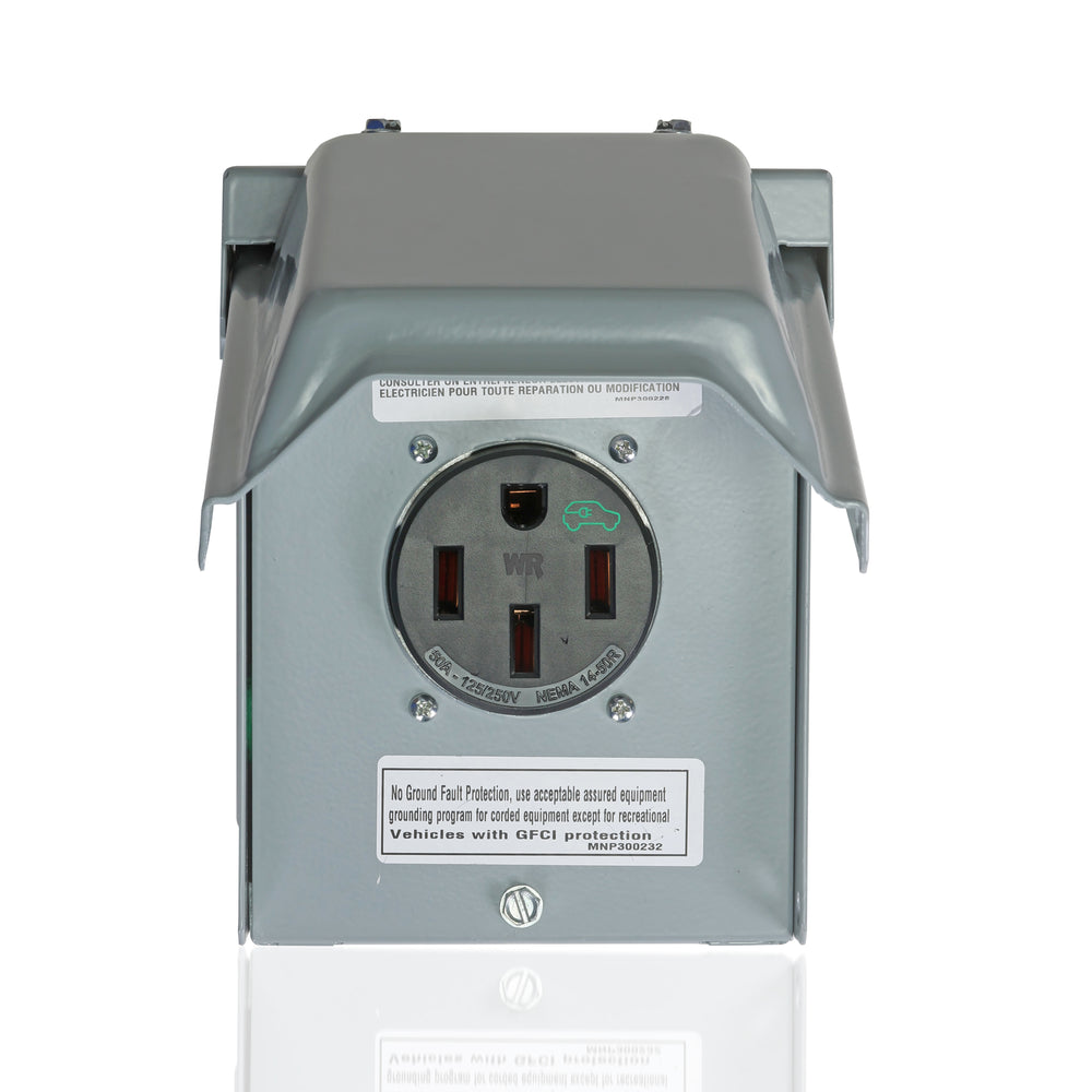 Leviton EVCVM-50 50 Amp, 125/250 Volt, NEMA 14-50R, 3-Pole, 4-Wire, Heavy Duty EV Charging Receptacle/Outlet, Straight Blade