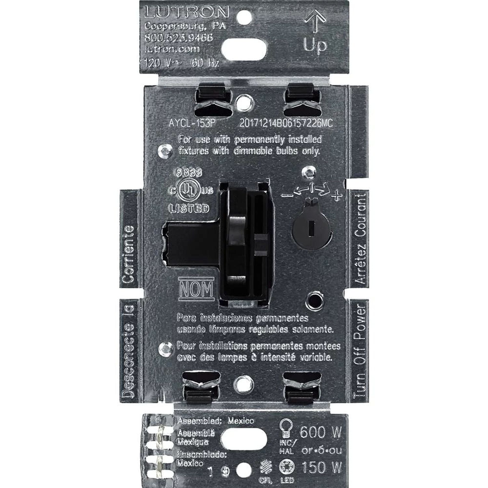 Lutron Ariadni LED+ Dimmer Switch, 150W LED, Single Pole/3-Way, No Neutral Required,120V, AYCL-153PH-BL, Black