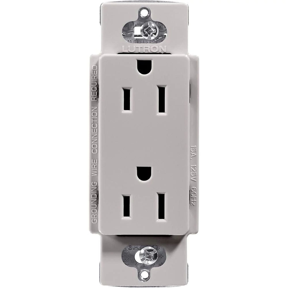 Lutron Claro 15A Duplex Receptacle, Decorator-Style Outlet, Gloss Finish, CAR-15-GR, Gray