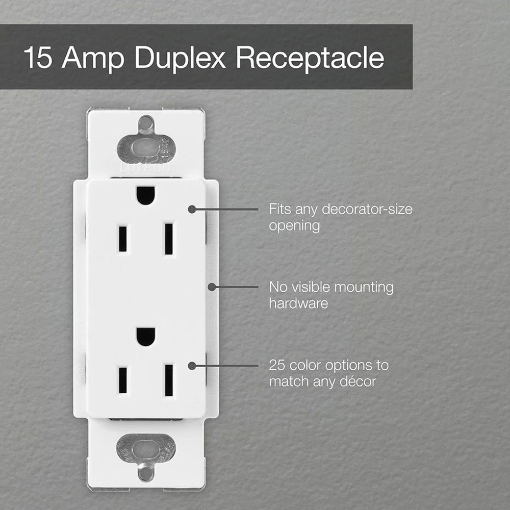 Lutron Claro 15A Duplex Receptacle, Decorator-Style Outlet, Gloss Finish, CAR-15-LA, Light Almond