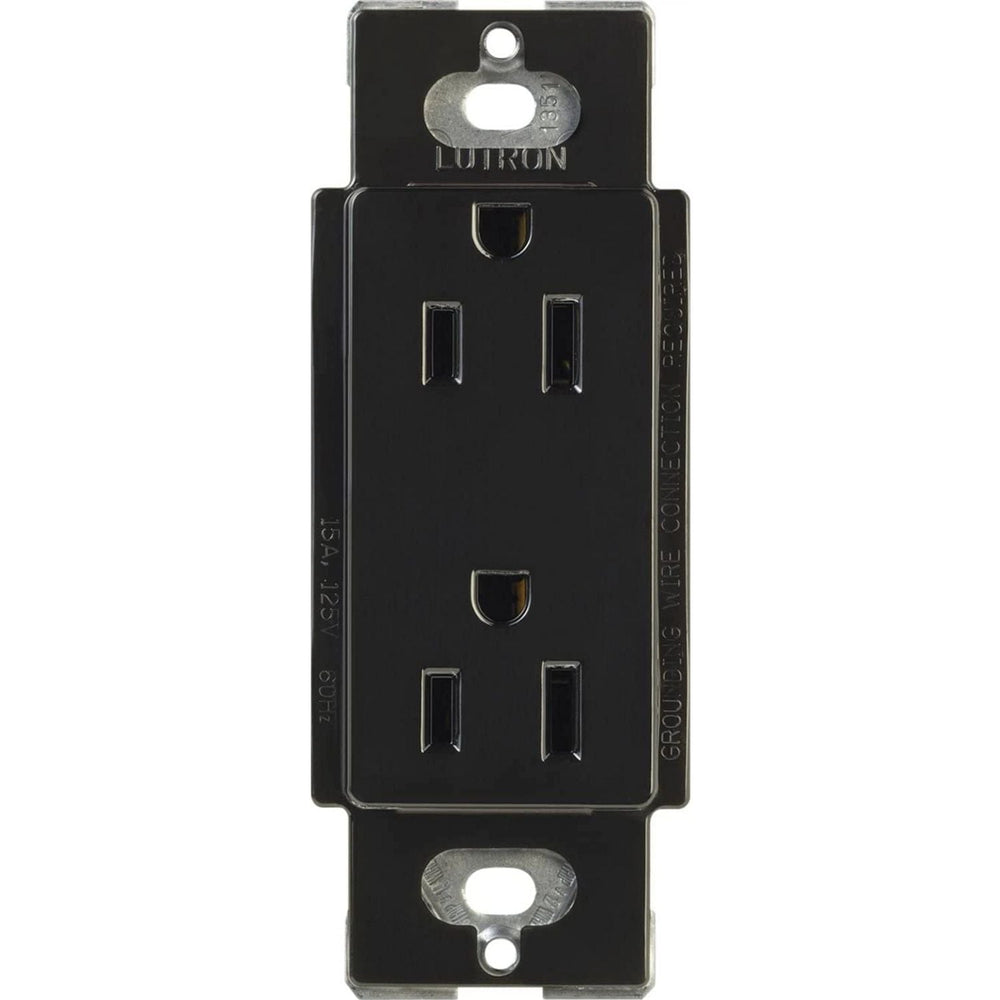 Lutron Claro 15A Tamper-Resistant Duplex Receptacle, Decorator-Style Outlet, Gloss Finish, CARS-15-TR-BL, Black