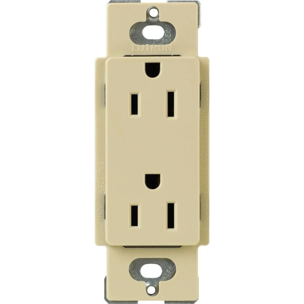 Lutron Claro 15A Tamper-Resistant Duplex Receptacle, Decorator-Style Outlet, Gloss Finish, CARS-15-TR-IV, Ivory