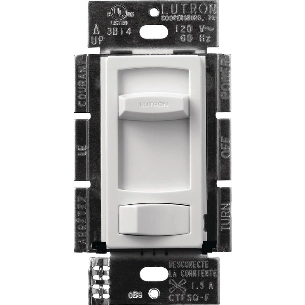 Lutron Skylark Contour Quiet 3-Speed Fan Control, No Neutral Required, 1.5A 3-Speed Ceiling Fan, 120V, Single Pole/3-Way, CTFSQ-FH-WH, White