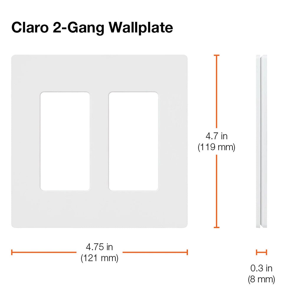 Lutron Claro 2 Gang Wall Plate for Decorator/Designer Paddle Switches and Dimmers, Gloss Finish, CW-2-LA, Light Almond