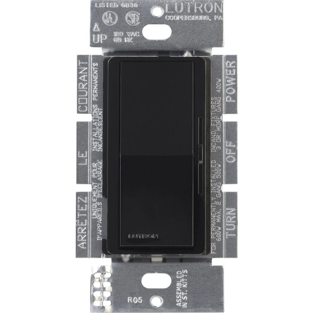 Lutron Diva MLV Dimmer Switch w/ Night Light, 450W (600VA), Single Pole/3-Way, No Neutral Required, 120V, DVLV-603P-BL, Black