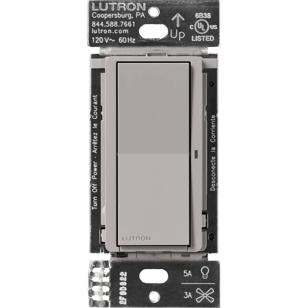 Lutron Claro Smart Switch for Caseta, 5A LED or 3A Fan, On/Off Paddle Switch, Single-Pole/ 3-Way, Neutral Required, 120V, DVRF-5NS-GR, Gray