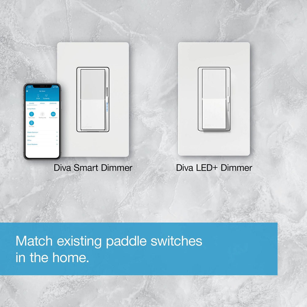 Lutron Diva Smart Dimmer Switch Starter Kit for Caseta Smart Lighting, with Smart Hub and Pico Remote, 150W LED, DVRF-BDG-1D, White