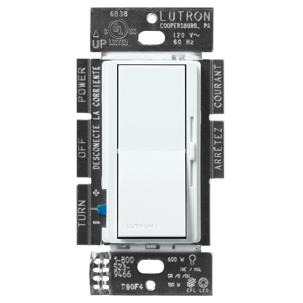 Lutron Diva LED+ Dimmer Switch, 150W LED, Single Pole/3-Way, No Neutral Required, 120V, DVSCCL-153P-GL, Glacier White