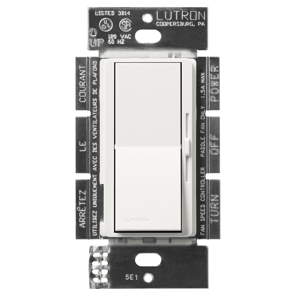 Lutron Diva 3-Speed Fan Control, 1.5A, Single Pole/3-Way, No Neutral Required, 120V, DVSCFSQ-F-RW, Architectural White