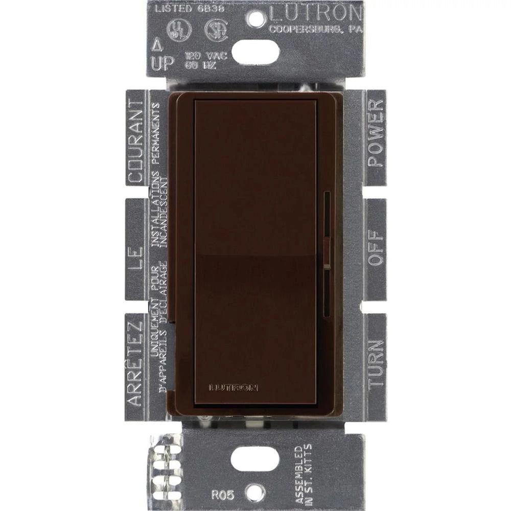 Lutron Diva 0-10V Dimmer Switch, 8A, 50mA Sink, Single-Pole/3-Way, No Neutral Required, 120V, DVSTV-BR, Brown