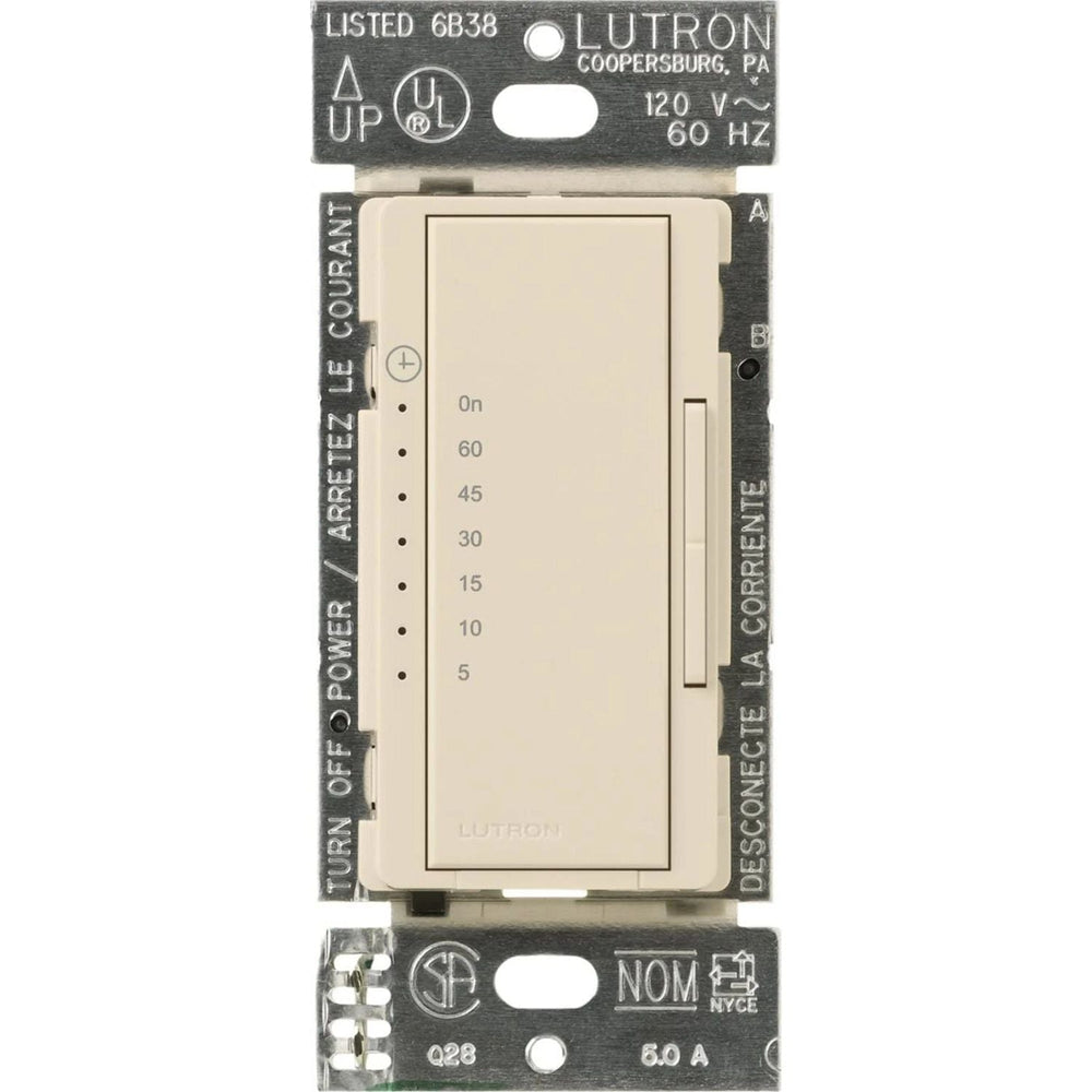 Lutron Maestro Countdown Timer Switch for Fans and Lights, Neutral Required, 150W LED, 3A Fan, Single-Pole/Multi-Location, MA-T51MN-LA, Light Almond