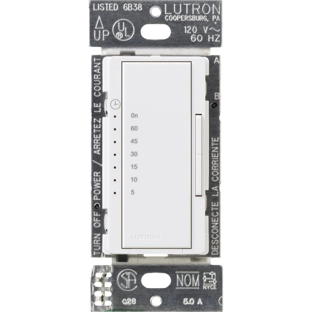 Lutron Maestro Countdown Timer Switch for Fans and Lights, Neutral Required, 150W LED, 3A Fan, Single-Pole/Multi-Location, MA-T51MN-WH, White