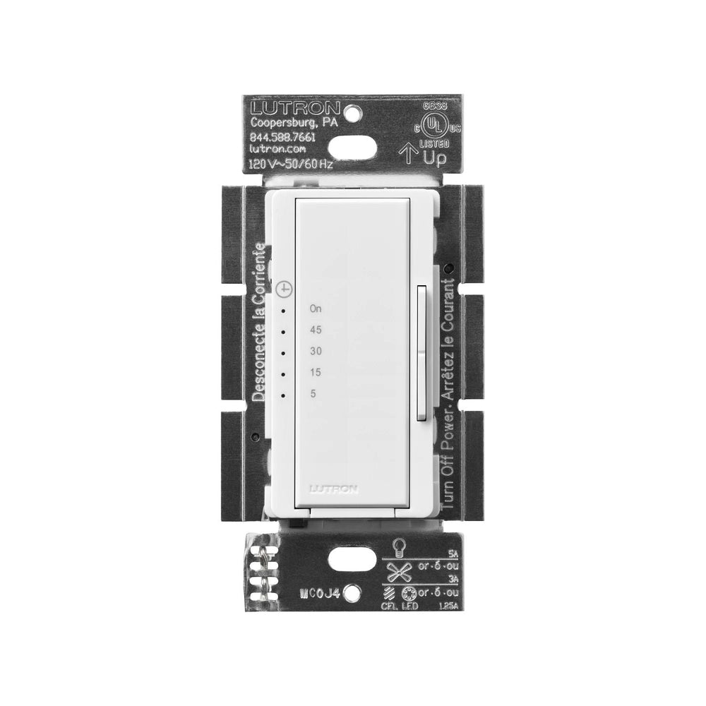 Maestro Countdown Timer Switch for Fans and Lights, 3A Fan/150W LED, Single-Pole/Multi-Location, MA-T51MNB-WH, White