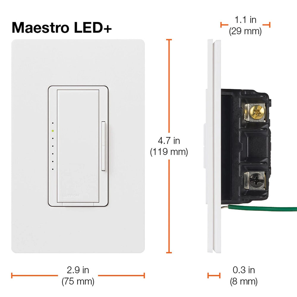 Lutron Maestro LED+ Dimmer Switch, 150W LED, Single Pole/Multi-Location, No Neutral Required,120V, MACL-153M-WH, White
