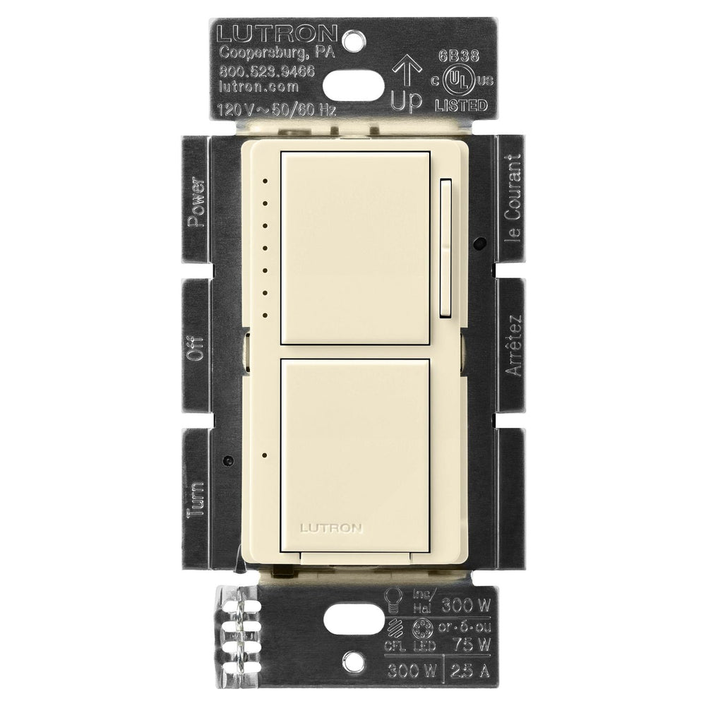 Lutron Maestro LED+ Dual Dimmer and Switch, 75W LED Bulbs, Single Pole, MACL-L3S25-AL, Almond