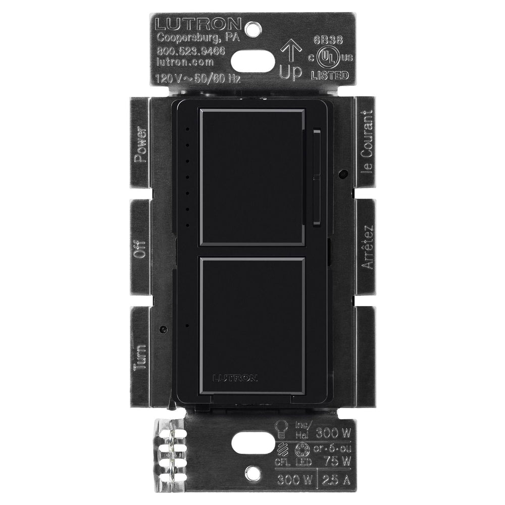 Lutron Maestro LED+ Dual Dimmer and Switch, 75W LED Bulbs, Single Pole, MACL-L3S25-BL, Black