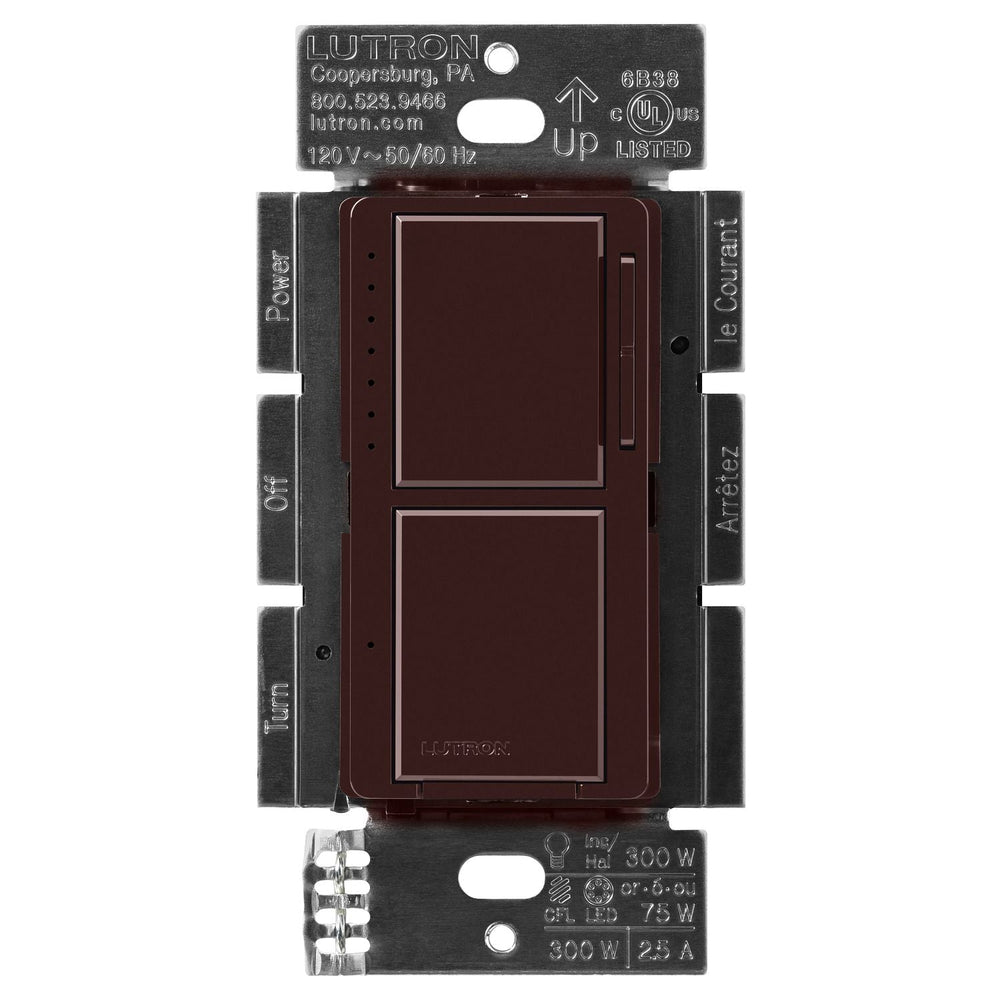 Lutron Maestro LED+ Dual Dimmer and Switch, 75W LED Bulbs, Single Pole, MACL-L3S25-BR, Brown