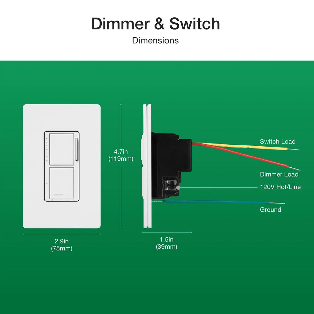Lutron Maestro LED+ Dual Dimmer and Switch, 75W LED Bulbs, Single Pole, MACL-L3S25-WH, White