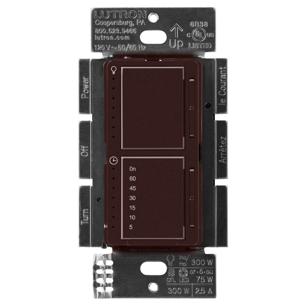 Lutron Maestro LED+ Dual Dimmer and Timer Switch, 75W LED Dimmer, 2.5A Timer, Single- Pole, MACL-L3T251-BR, Brown