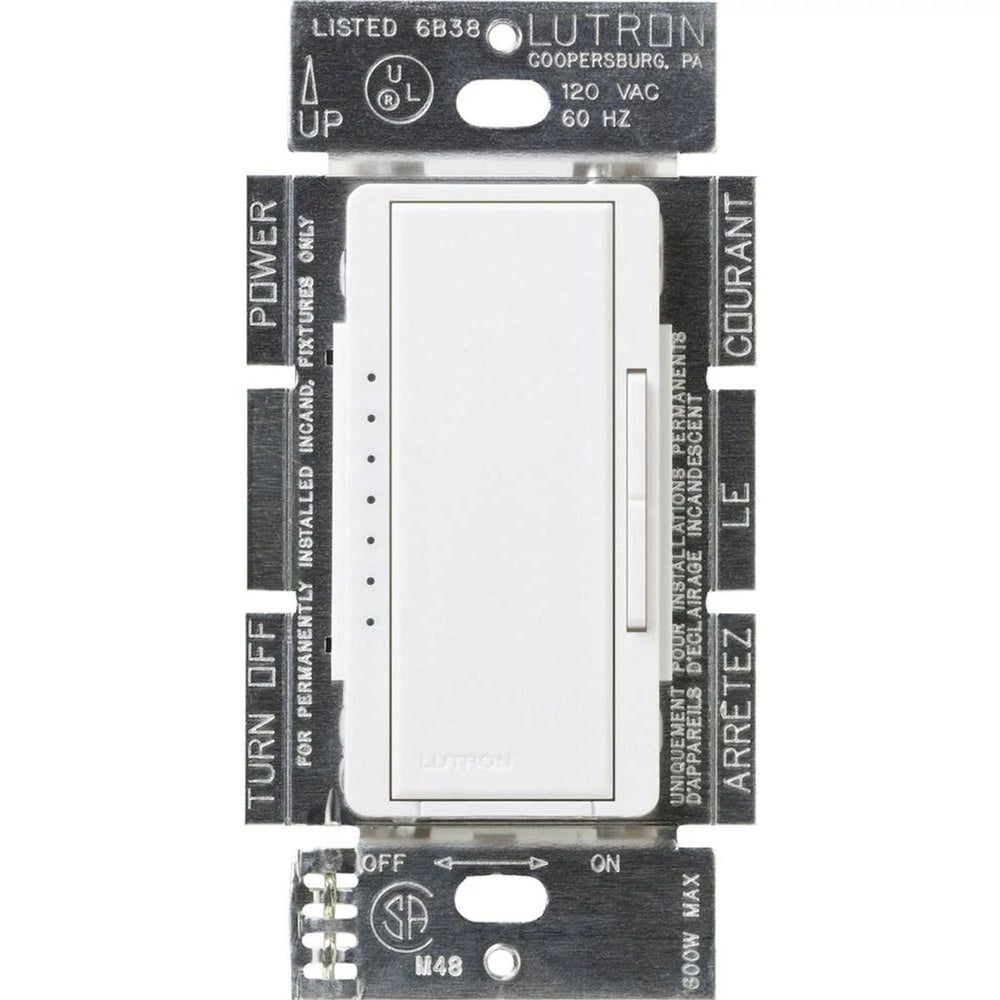 Lutron Maestro ELV Dimmer Switch, 600W, Single-Pole/Multi-Location, Neutral Required, 120V, MAELV-600-WH, White