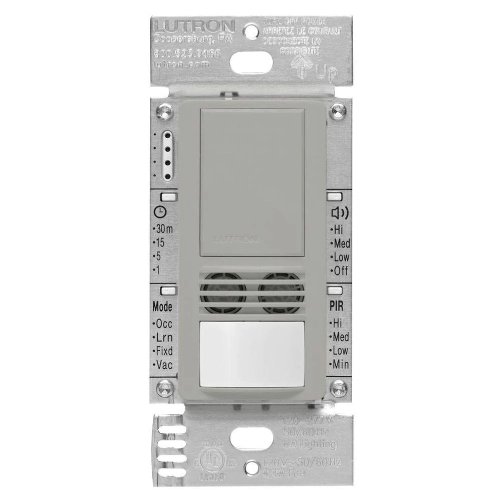 Lutron Maestro Dual-Tech Motion Sensor Switch, 6A, 120-277V, Single Pole, Ground or Neutral Required, MS-A102-GR, Gray