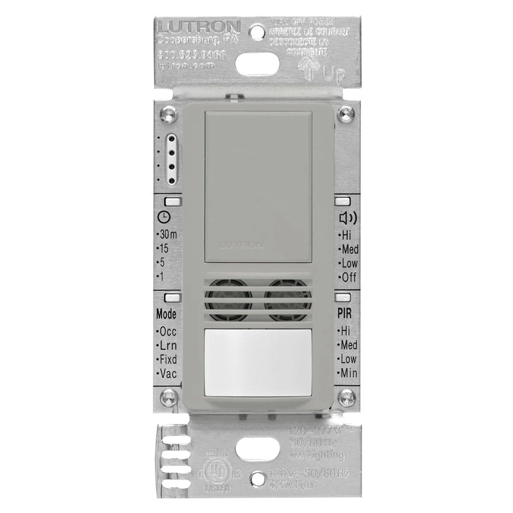 Lutron Maestro Dual-Tech Motion Sensor Switch, Vacancy Only, 6A, 120-277V, Single Pole/3-Way, Neutral Required, MS-B102-V-GR, Gray