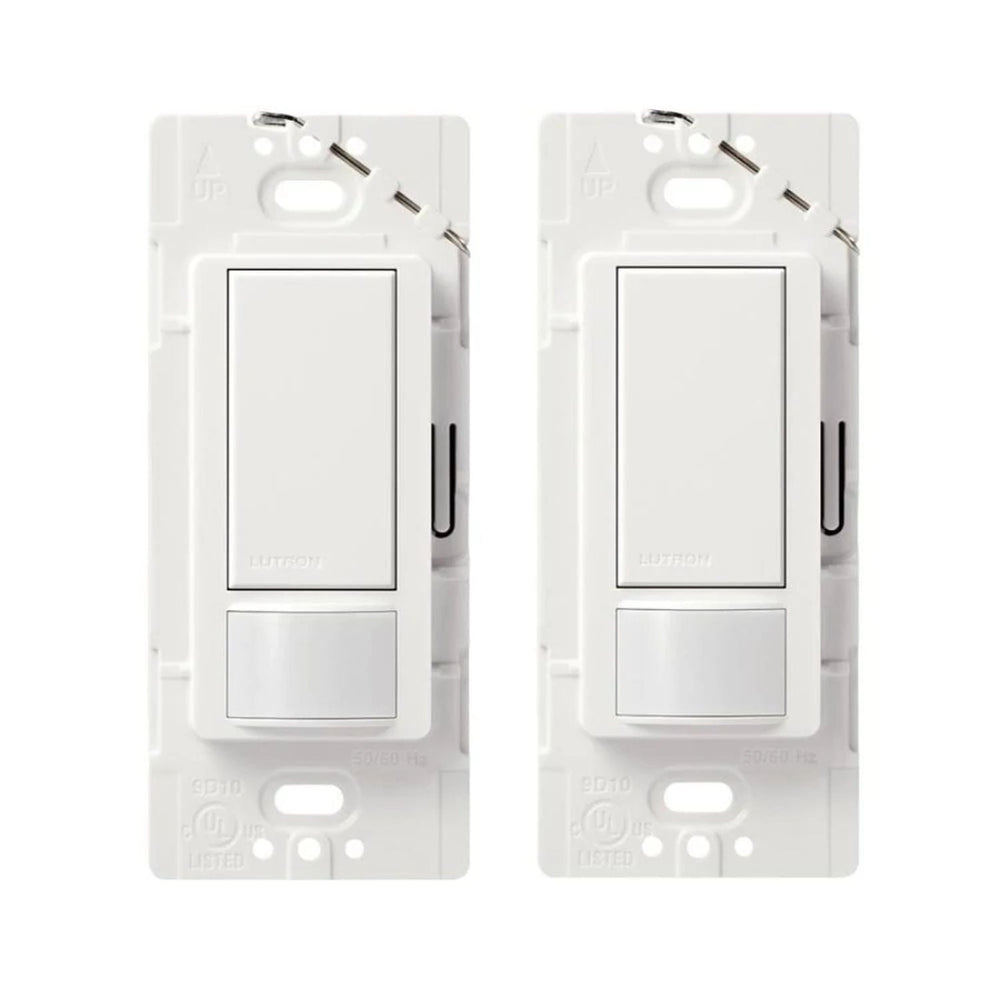 Lutron Maestro Motion Sensor Switch, Ground or Neutral Required, 2A Lighting, 120V, Single Pole, MS-OPS2-WH, White, 2-Pack