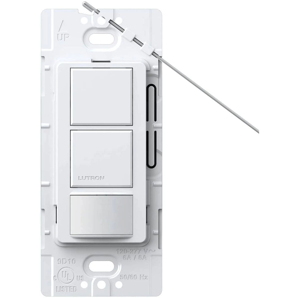 Lutron Maestro Dual Circuit Motion Sensor Switch, 6A Light/4.4A Fan, 120-277V, Dual Single Pole, Ground or Neutral Required, MS-OPS6-DDV-WH, White