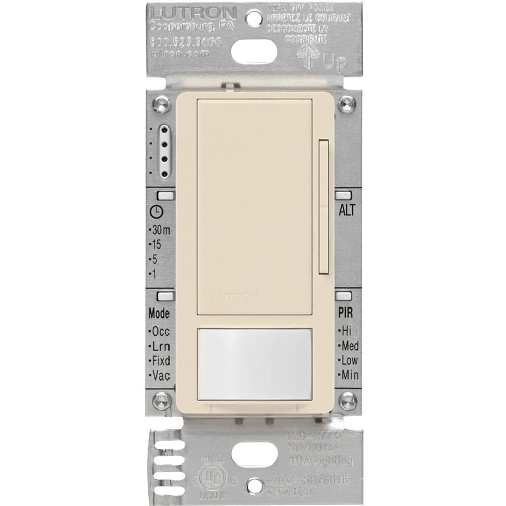 Lutron Maestro 0-10V Vacancy Sensor Dimmer Switch, 8A, Neutral Optional, 120-277V, Single Pole/Multi-Location, MS-Z101-V-LA, Light Almond
