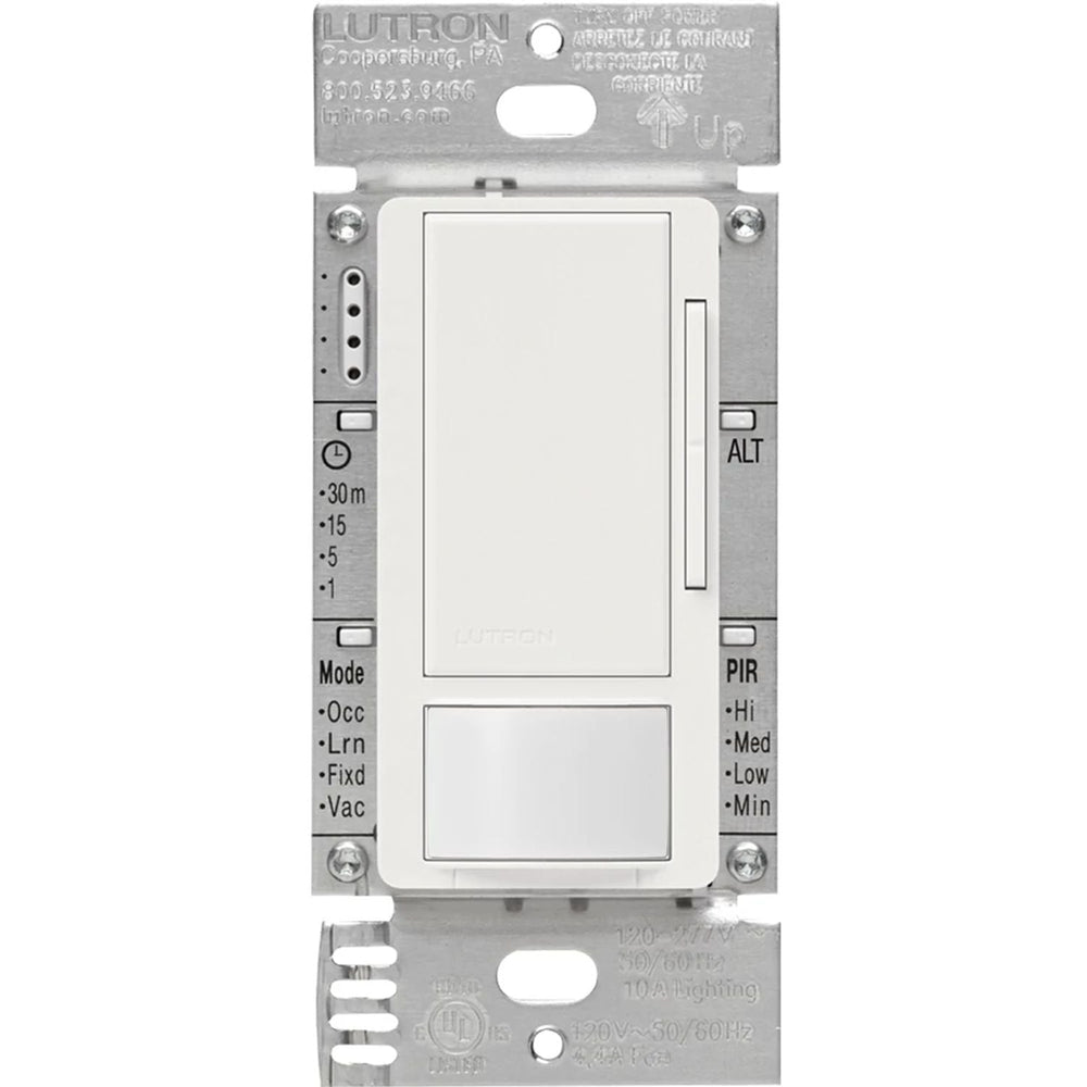 Lutron Maestro 0-10V Vacancy Sensor Dimmer Switch, 8A, Neutral Optional, 120-277V, Single Pole/Multi-Location, MS-Z101-V-WH, White