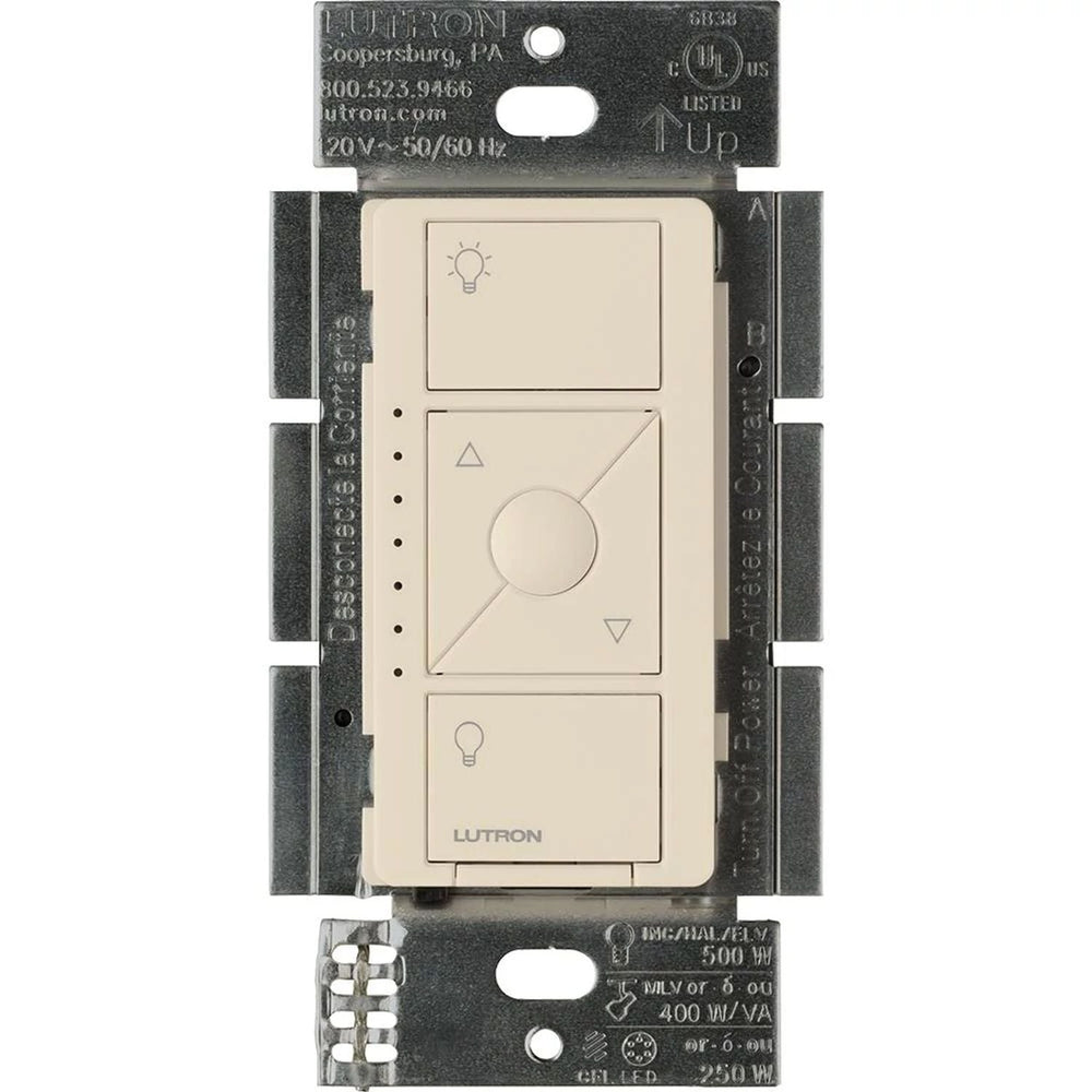 Lutron Caseta Original Smart Dimmer for ELV+ Lighting, Phase Selectable, 250W LED/400VA MLV/500W ELV, Neutral Req'd, 120V, PD-5NE-LA, Light Almond