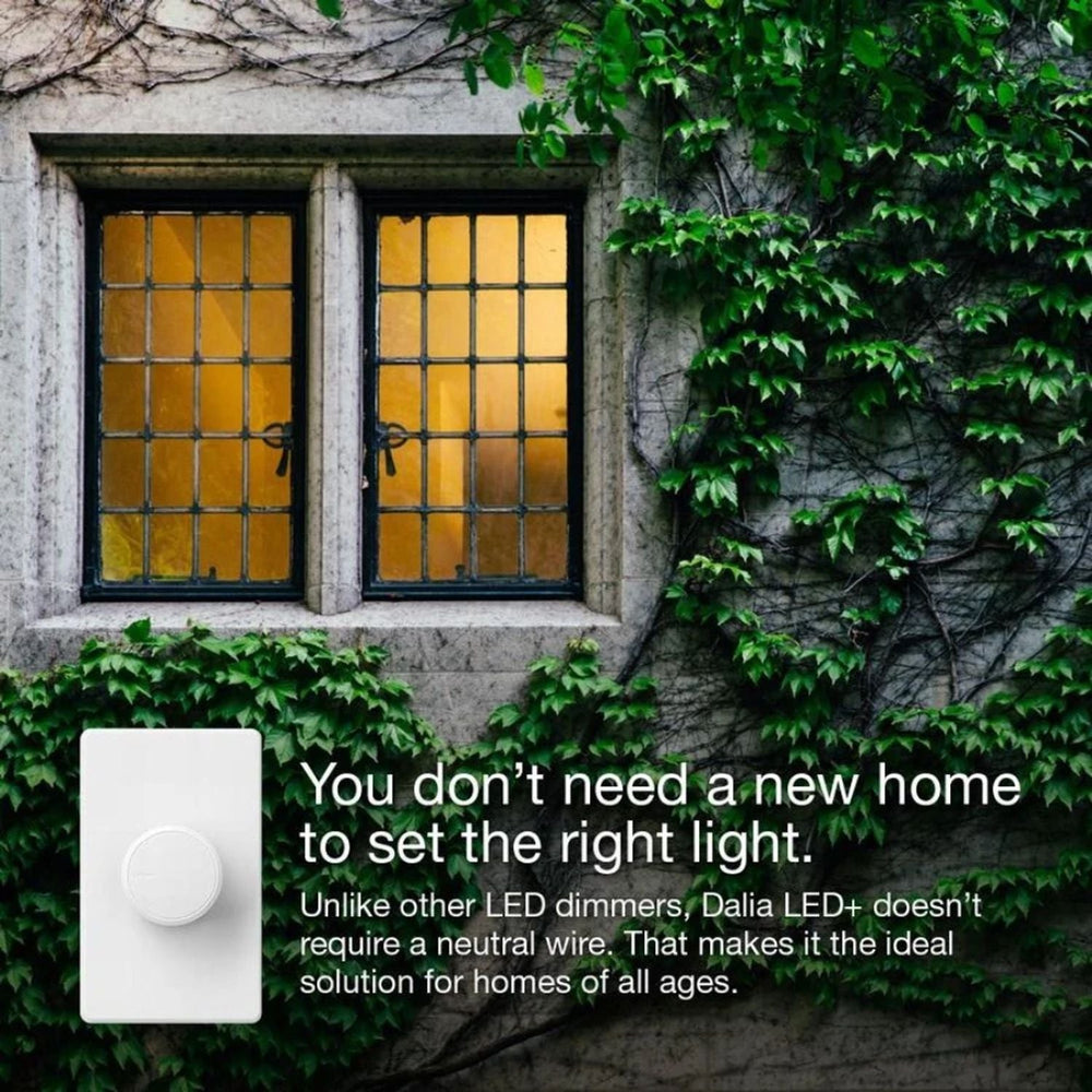 Lutron Dalia LED+ Rotary Dimmer Switch, with Soft Glow Locator Light, No Neutral Required, 150W LED, Single-Pole/3-Way, RCL-153PNLH-WH, White