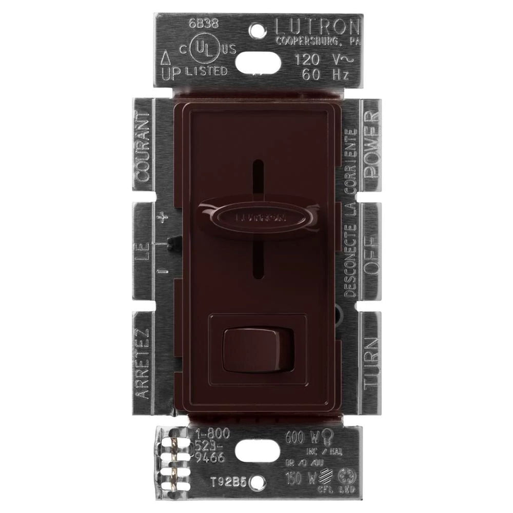 Lutron Skylark LED+ Dimmer Switch, No Neutral Required, 150W LED or 600W Inc/Hal, 120V, Single Pole/3-Way, SCL-153P-BR, Brown