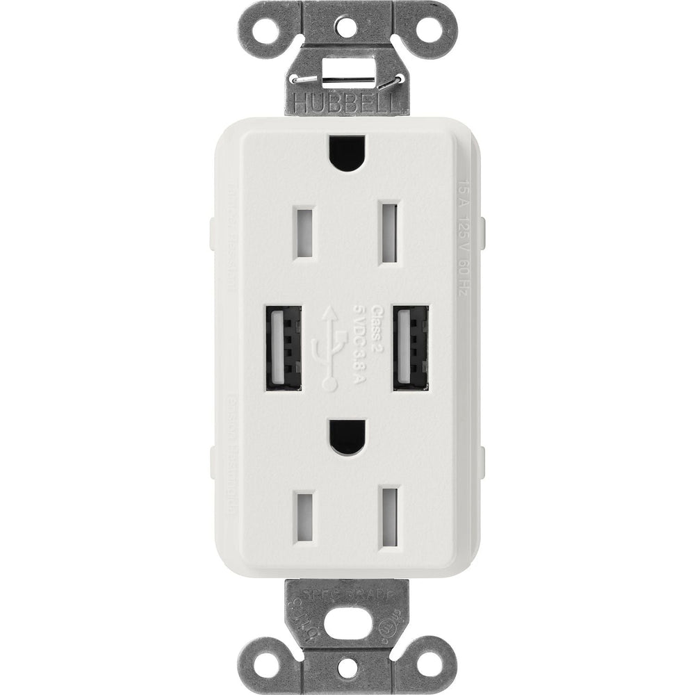 Lutron Claro 15A Tamper Resistant USB-A Duplex Receptacle, Decorator-Style Outlet, Self-Testing, Satin Finish, SCR-15-UBTR-LG, Lunar Gray