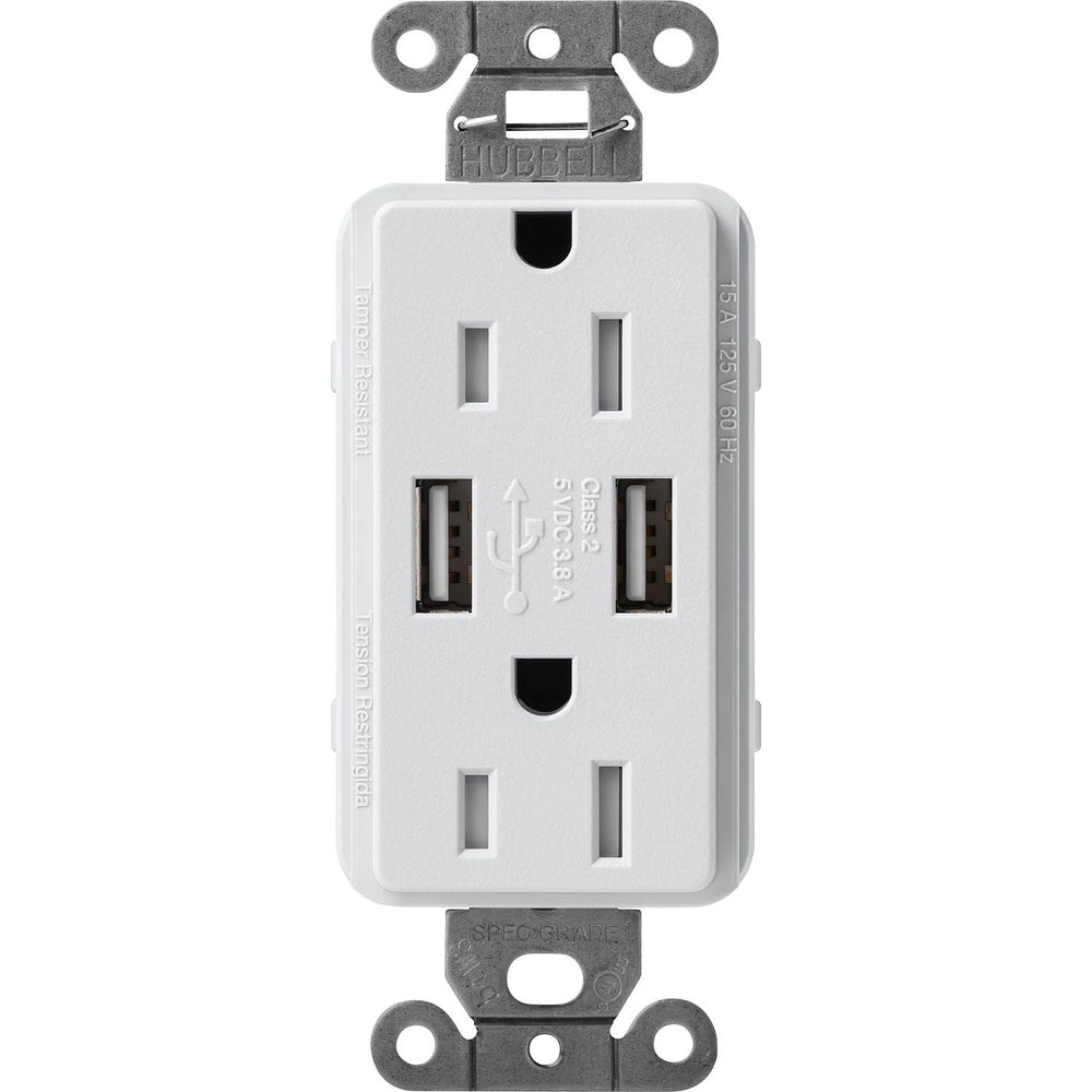 Lutron Claro 15A Tamper Resistant USB-A Duplex Receptacle, Decorator-Style Outlet, Self-Testing, Satin Finish, SCR-15-UBTR-MI, Mist