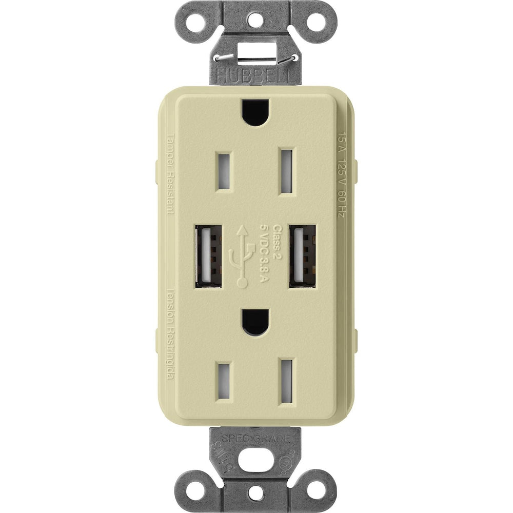 Lutron Claro 15A Tamper Resistant USB-A Duplex Receptacle, Decorator-Style Outlet, Self-Testing, Satin Finish, SCR-15-UBTR-SA,Sage