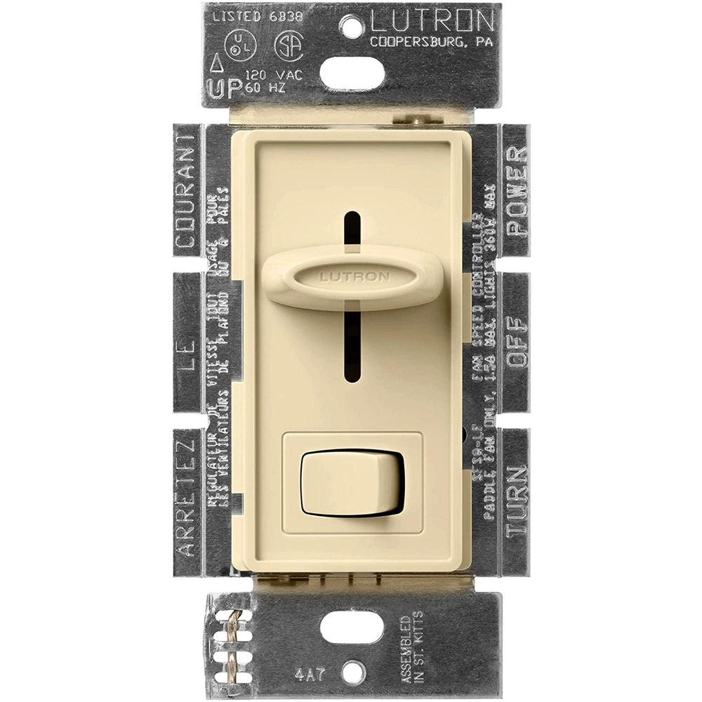 Lutron Skylark Dual Fan/Light Control, 1.5A Fan and 300W Incandescent/Halogen Light, 120V, Single Pole, SFSQ-LFH-IV, Ivory, Clamshell Packaging