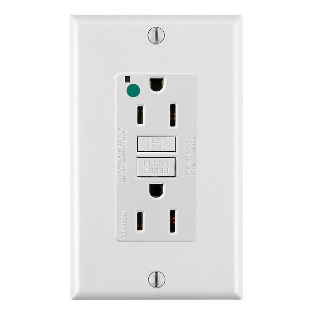 Leviton GFNT1-HGW 15 A & 20 A Feed-Through 125 VAC GFCI Receptacle White
