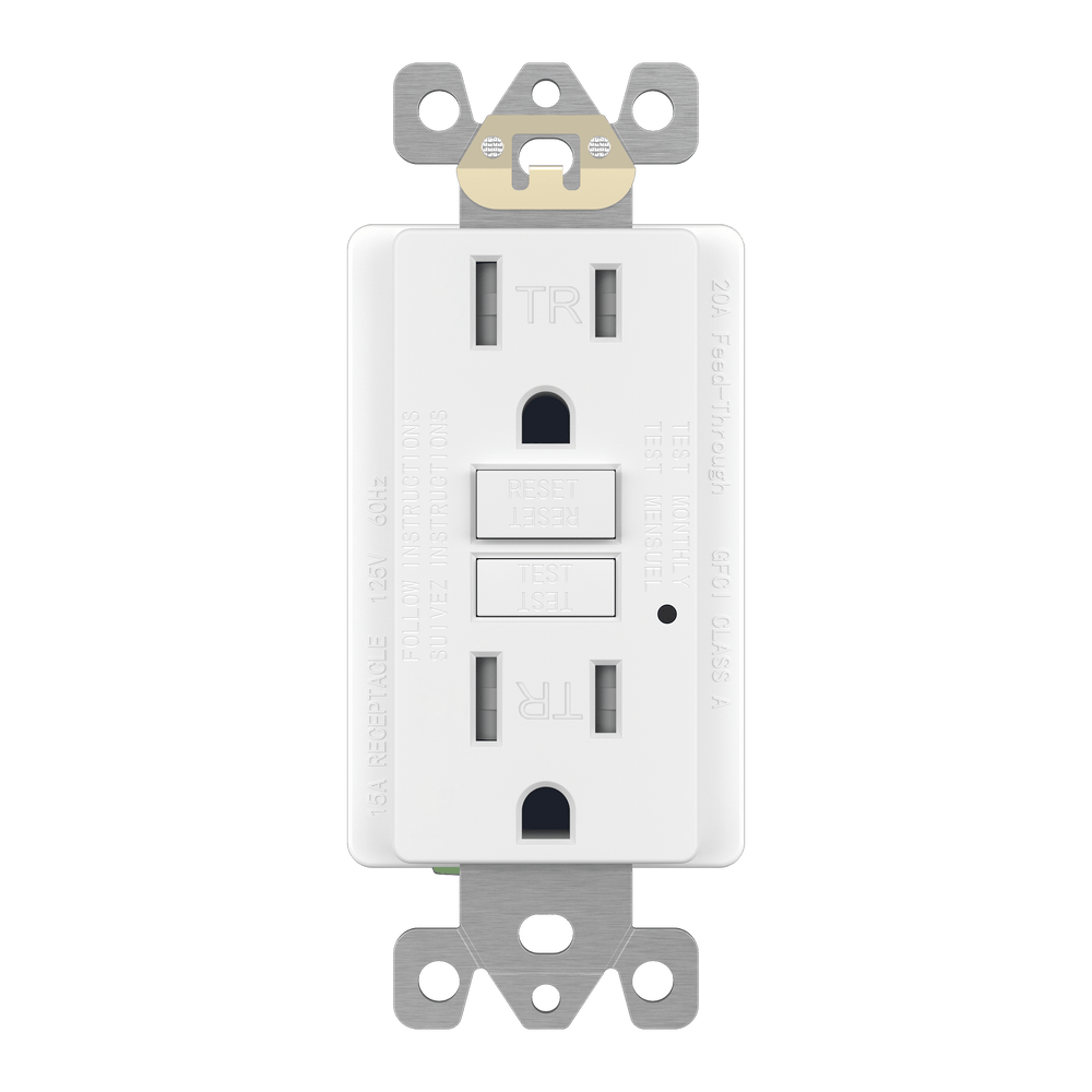 15A GFCI Tamper-Resistant Outlet, Self Testing, Self Grounding with LED Indicator Light
