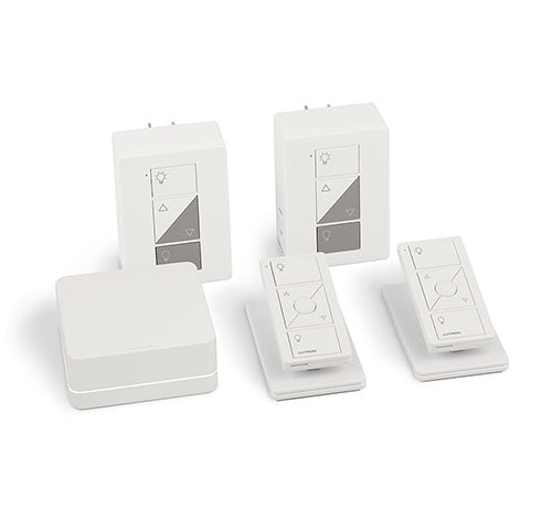 Lutron Caseta 2-Pack Smart Lamp Dimmer Kit: Includes Smart Hub, 2 Plug-In Lamp Dimmers, 2 Pico Remotes, and 2 Pedestals, P-BDG-PKG2P, White