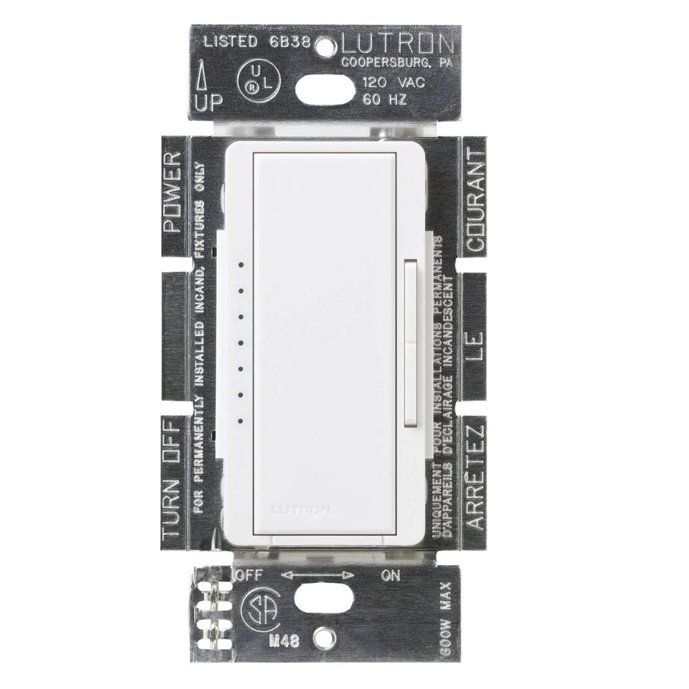 Lutron Maestro Dimmer, 1000W Incandescent/Halogen Only, Single Pole/Multi-Location, 120V, MA-1000-WH, White