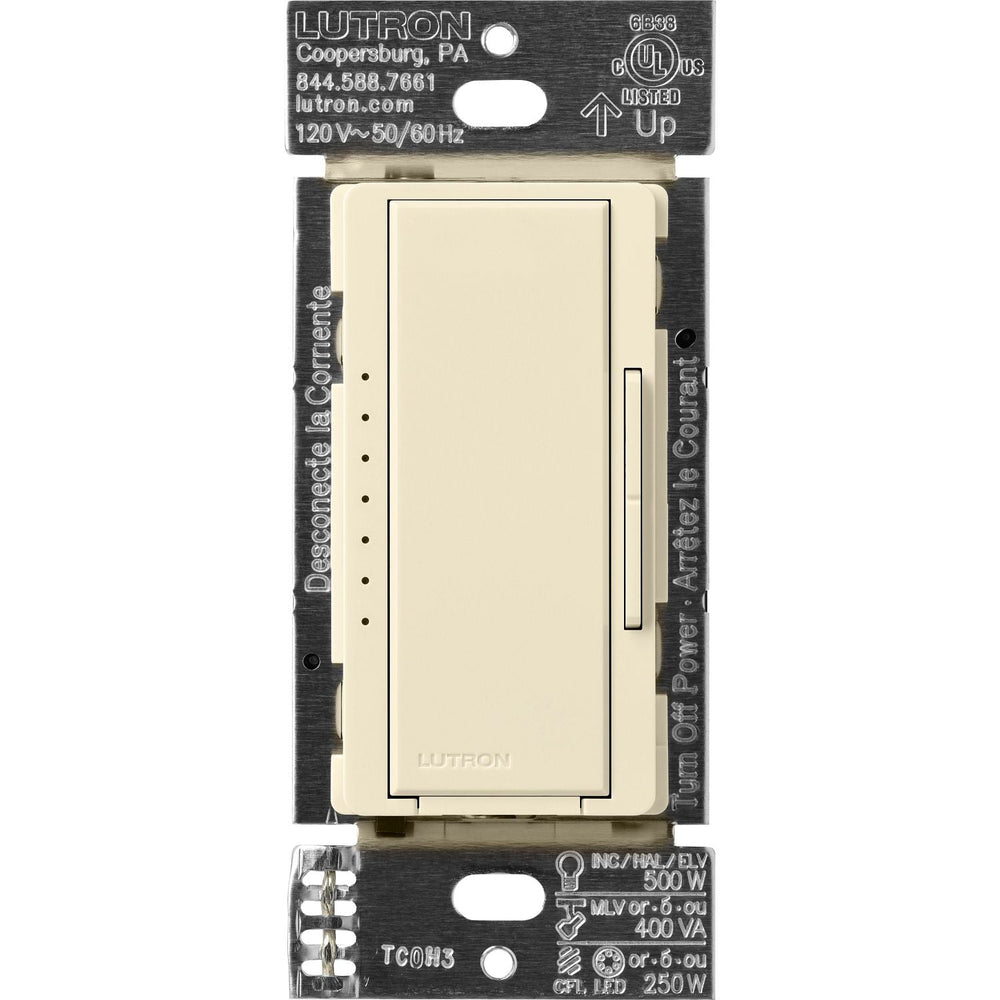 Lutron Maestro Dimmer Switch - LED+ Pro Max, 250W LED/ 500W ELV/ 400VA MLV, Neutral Optional, Single Pole/Multi Location, 120V, MA-PRO-AL, Almond