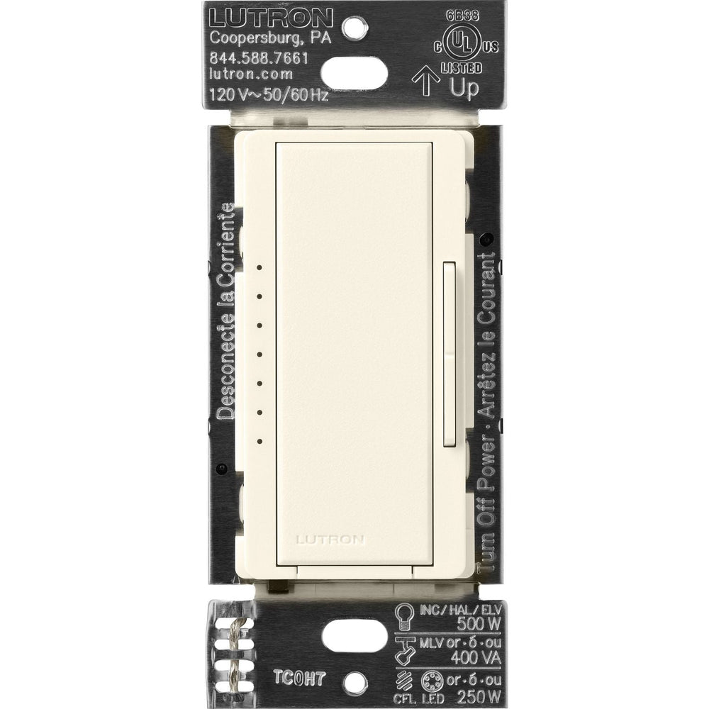 Lutron Maestro Dimmer Switch - LED+ Pro Max, 250W LED/ 500W ELV/ 400VA MLV, Neutral Optional, Single Pole/Multi Location, 120V, MA-PRO-BI, Biscuit
