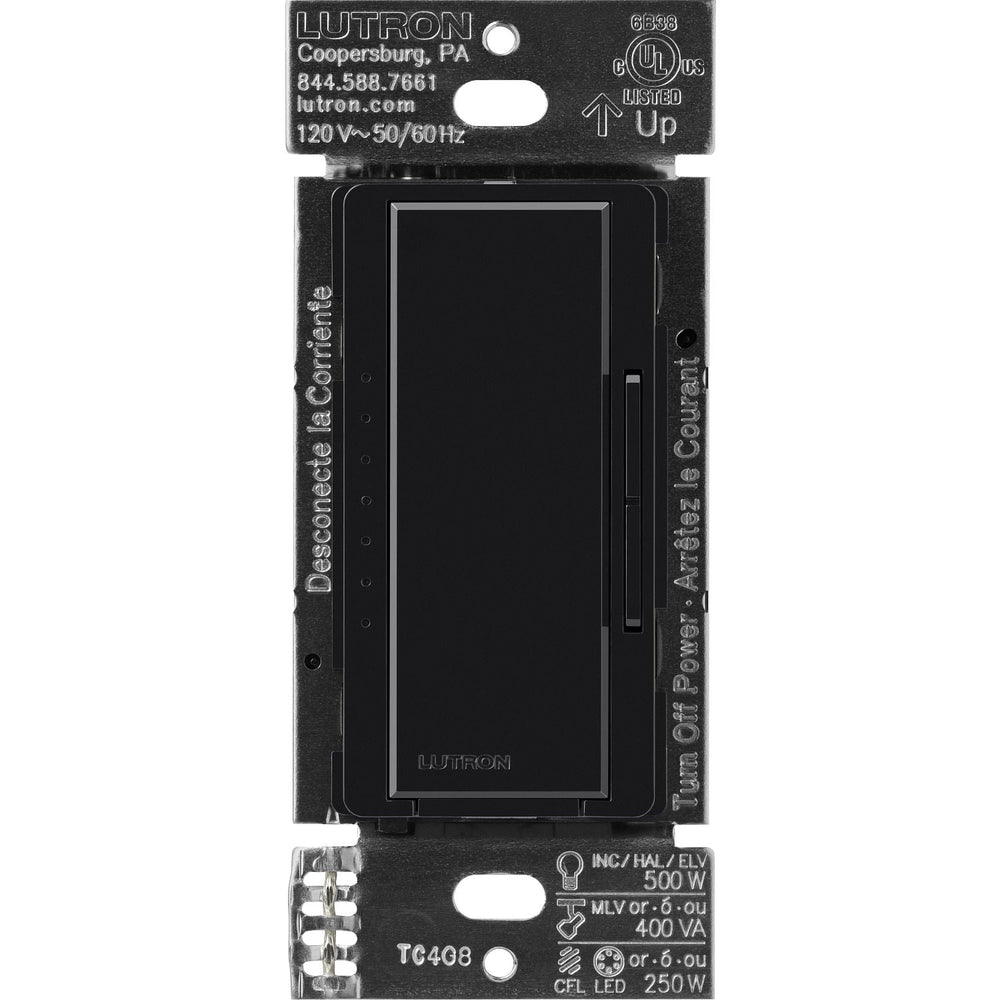 Lutron Maestro Dimmer Switch - LED+ Pro Max, 250W LED/ 500W ELV/ 400VA MLV, Neutral Optional, Single Pole/Multi Location, 120V, MA-PRO-BL, Black